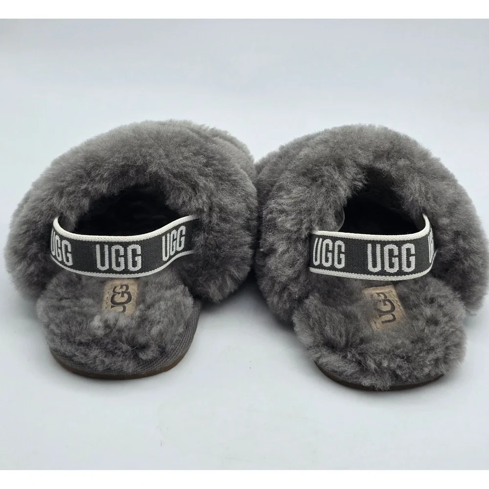UGG Fluff Yeah Slide Charcoal Grey Toddler Kids Sandals Size 4/5